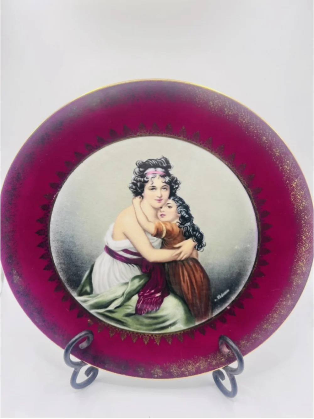 Antique Imperial Germany Portrait Plate Vigee LeBrun Porcelain Mother Child 10”